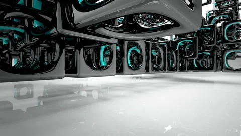 Abstract dynamic interior with black objects and white room . Stock Footage 90539256