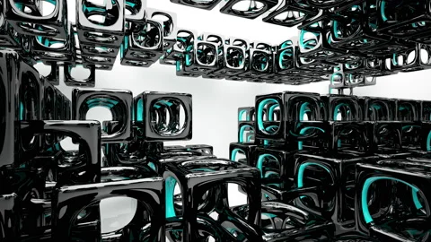 Abstract dynamic interior with black objects and white room . Stock Footage 90539390