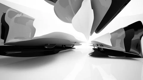 Abstract dynamic interior with black objects and white room . Stock Footage 90694968