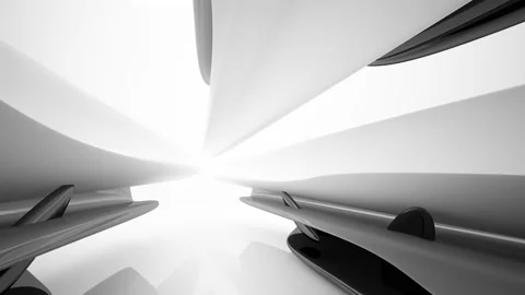 Abstract dynamic interior with black objects and white room . Stock Footage 90695061