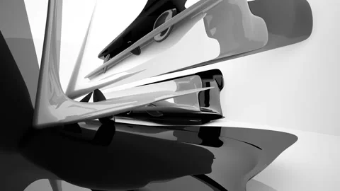 Abstract dynamic interior with black objects and white room . Stock Footage 90695245