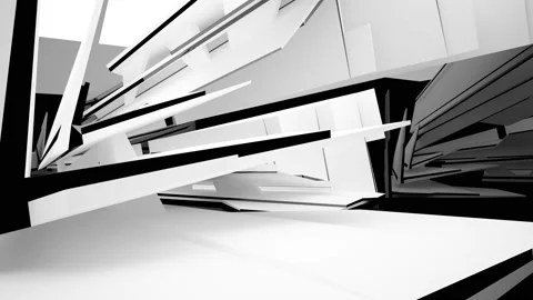 Abstract dynamic interior with black objects and white room . Stock Footage 90755619