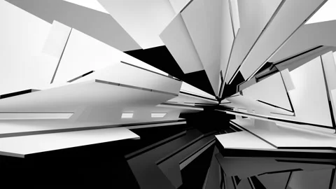 Abstract dynamic interior with black objects and white room . Stock Footage 90755752