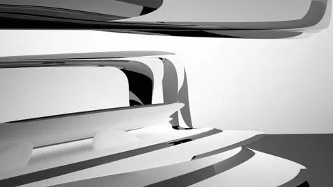 Abstract dynamic interior with black objects and white room . Stock Footage 90756415