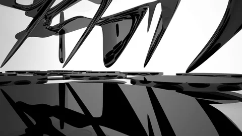 Abstract dynamic interior with black smooth objects and white room . Stock Footage 83570523