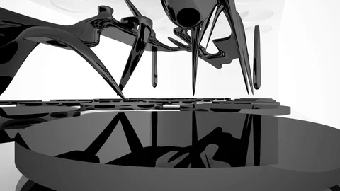 Abstract dynamic interior with black smooth objects and white room . Stock Footage 83570555