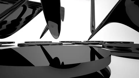 Abstract dynamic interior with black smooth objects and white room . Stock Footage 83570602