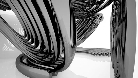 Abstract dynamic interior with black smooth objects and white room . Stock Footage 85253605