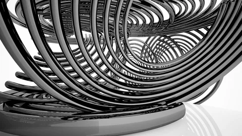 Abstract dynamic interior with black smooth objects and white room . Видео 85254551