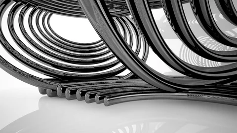 Abstract dynamic interior with black smooth objects and white room . 動画素材 85256227
