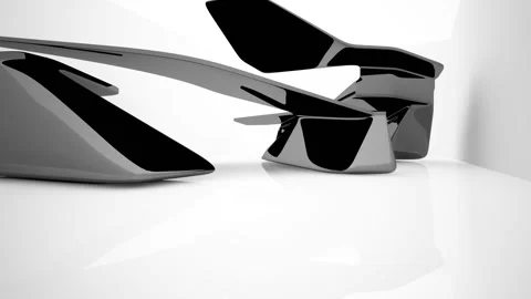 Abstract dynamic interior with black smooth objects and white room . Vídeo Stock 85733915