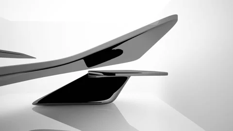 Abstract dynamic interior with black smooth objects and white room . Stock Footage 85734303