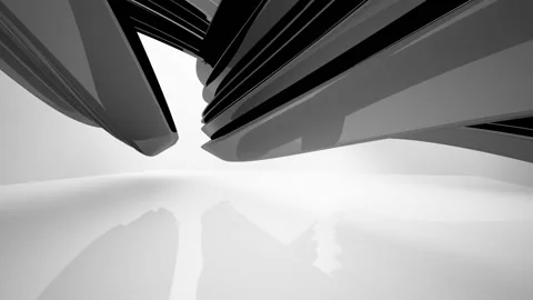 Abstract dynamic interior with black smooth objects and white room . Stock Footage 86424695