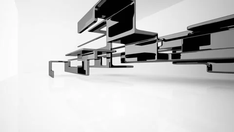 Abstract dynamic interior with black smooth objects and white room . Stock Footage 87199653