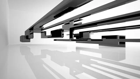 Abstract dynamic interior with black smooth objects and white room . Stock Footage 87199660