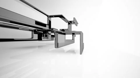 Abstract dynamic interior with black smooth objects and white room . Stock Footage 87199665