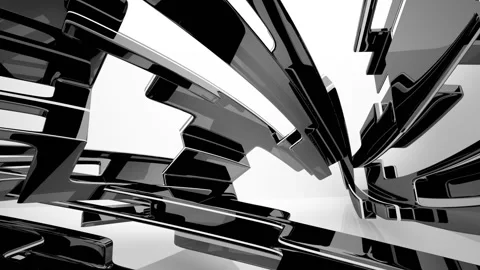 Abstract dynamic interior with black smooth objects and white room .  Stock Footage 87725081