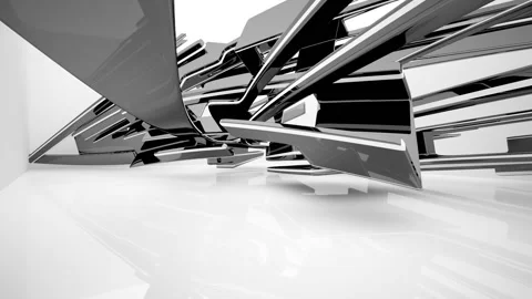 Abstract dynamic interior with black smooth objects and white room .  Stock Footage 87725121
