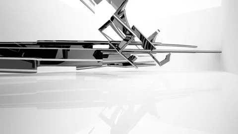 Abstract dynamic interior with black smooth objects and white room .  Stock Footage 87725126