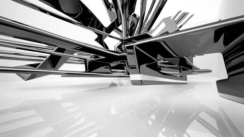 Abstract dynamic interior with black smooth objects and white room .  Stock Footage 87725129