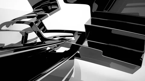 Abstract dynamic interior with black smooth objects and white room .  Stock Footage 87725149