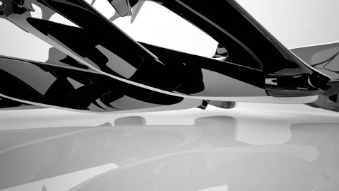 Abstract dynamic interior with black smooth objects and white room . Stock Footage 89656745