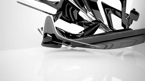 Abstract dynamic interior with black smooth objects and white room . Stock Footage 89656784