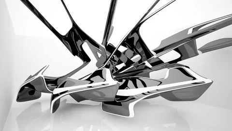 Abstract dynamic interior with black smooth objects and white room . Stock Footage 89656808