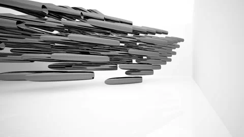 Abstract dynamic interior with black smooth objects and white room .  Stock Footage 89924766