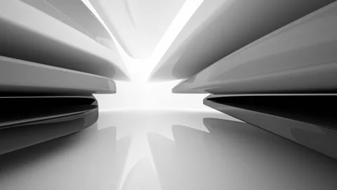 Abstract dynamic interior with black smooth objects and white room .  Stock Footage 90123046