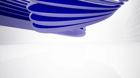 Abstract dynamic interior with blue smooth objects and white room .  Vidéo 84215945