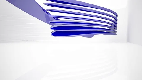 Abstract dynamic interior with blue smooth objects and white room .  Stock Footage 84216077
