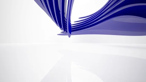 Abstract dynamic interior with blue smooth objects and white room .  Vídeo Stock 84216231