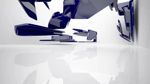 Abstract dynamic interior with blue smooth objects and white room . Stock-Footage 86058252