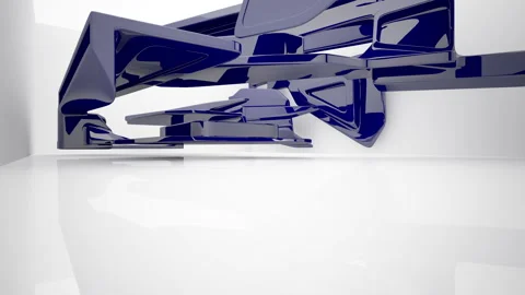 Abstract dynamic interior with blue smooth objects and white room . Stock Footage 86058255