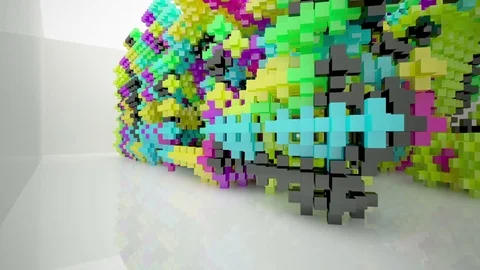 Abstract dynamic interior with gradient colored objects. Stock Footage 82740088