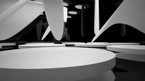 Abstract dynamic interior with white smooth objects and black room . Vídeos de archivo 83606805