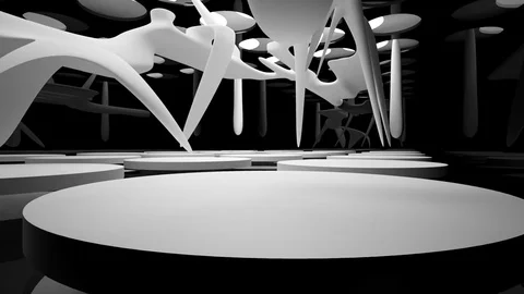Abstract dynamic interior with white smooth objects and black room . 動画素材 83606806