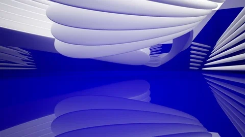 Abstract dynamic interior with white smooth objects and blue room .  Stock Footage 84220235