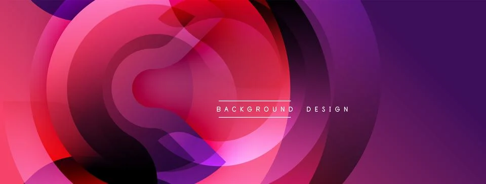 Abstract dynamic layers create vibrant circular pattern. Red, purple hues blend Illustrazione stock