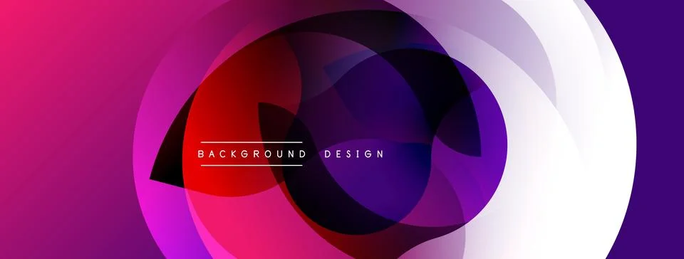Abstract dynamic layers create vibrant, modern design. Overlapping circles form Ilustración de archivo