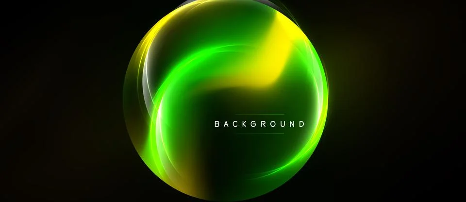 Abstract dynamic light shapes form circular design. Green, yellow hues blend, Stock Illustration