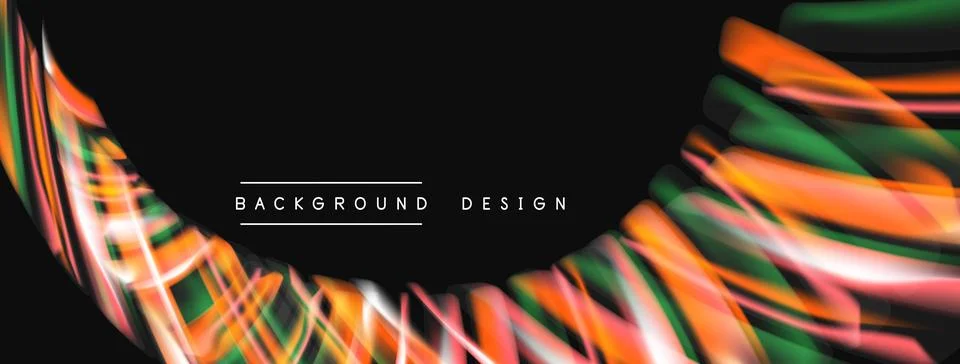 Abstract dynamic lines create vibrant flow. Dark background emphasizes colorf イラスト素材