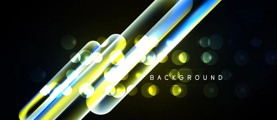 Abstract dynamic lines, glowing orbs, dark backdrop. Modern design element, Stock Illustration