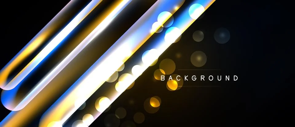 Abstract dynamic lines, glowing orbs, dark background. Modern design element, Stock Illustration
