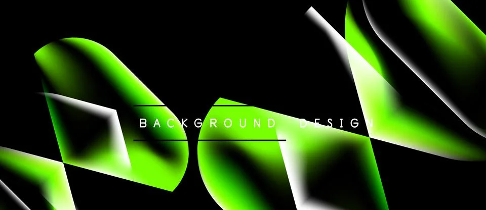 Abstract dynamic lines, vibrant green hues, contrasting white shapes. Dark Stock Illustration