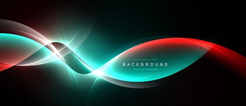 Abstract dynamic lines, vibrant teal, red glows. Dark background creates Illustrazione stock
