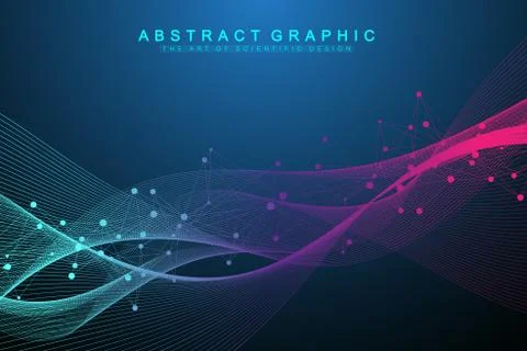 Abstract dynamic motion lines and dots background with colorful particles. Di Illustrazione stock