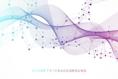 Abstract dynamic motion lines and dots background with colorful particles. Di 스톡 일러스트