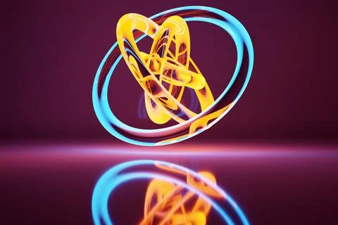 Abstract dynamic  neon  shape with blue smooth objects, sides. 3D illustratio Stock Illustration